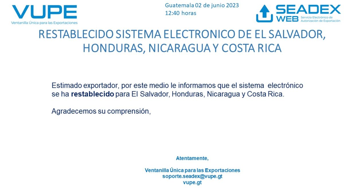 RESTABLECIDO SISTEMA ELECTRONICO DE EL SALVADOR HONDURAS NICARAGUA Y