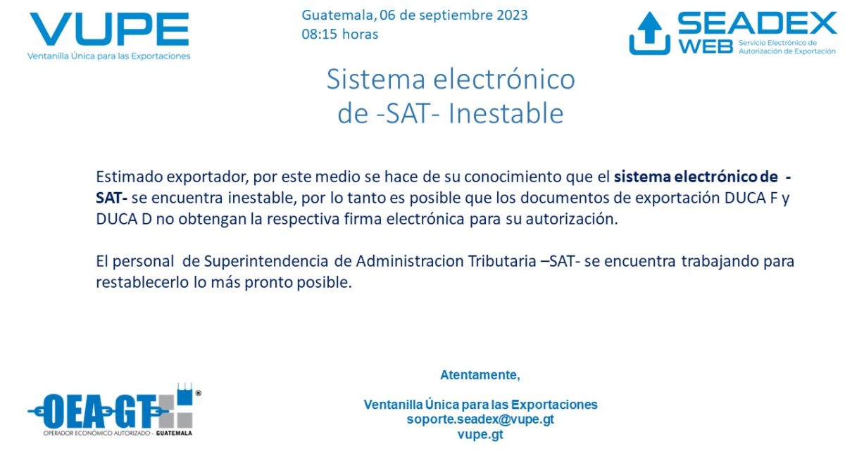 Sistema electrónico de SAT Inestable VUPE