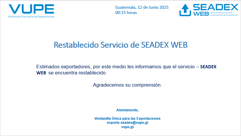 Restablecido Servicio de SEADEX WEB