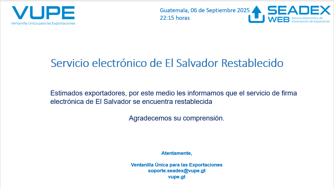 Servicio electrónico de El Salvador Restablecido 06.09