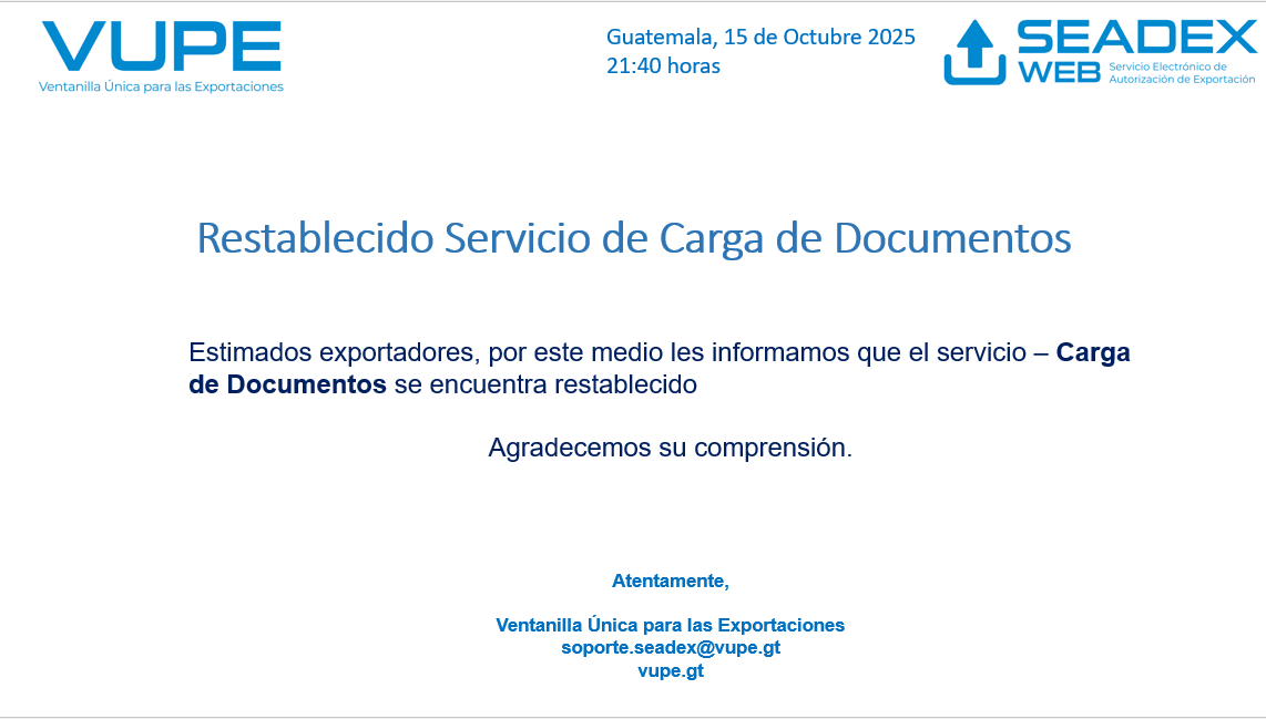Restablecido Servicio de Carga de Documentos