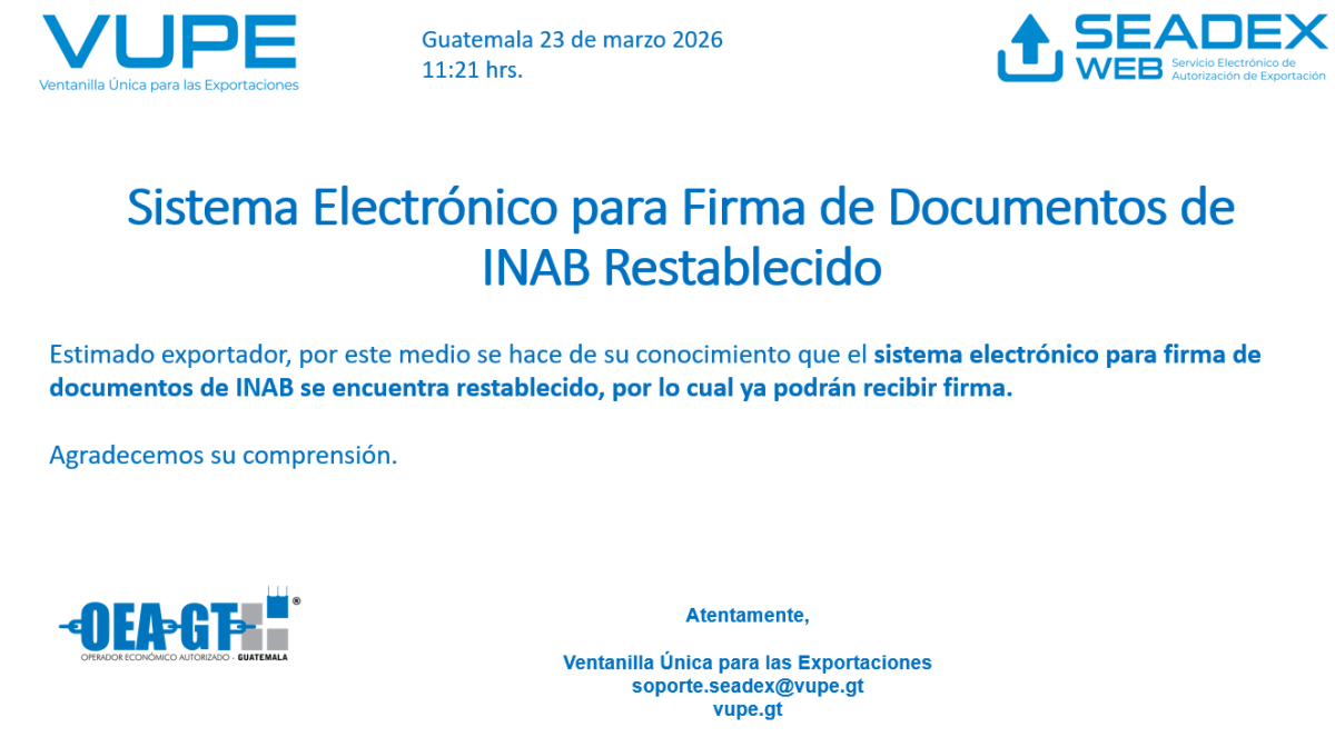 Sistema Electrónico para Firma de Documentos de INAB Restablecido - VUPE