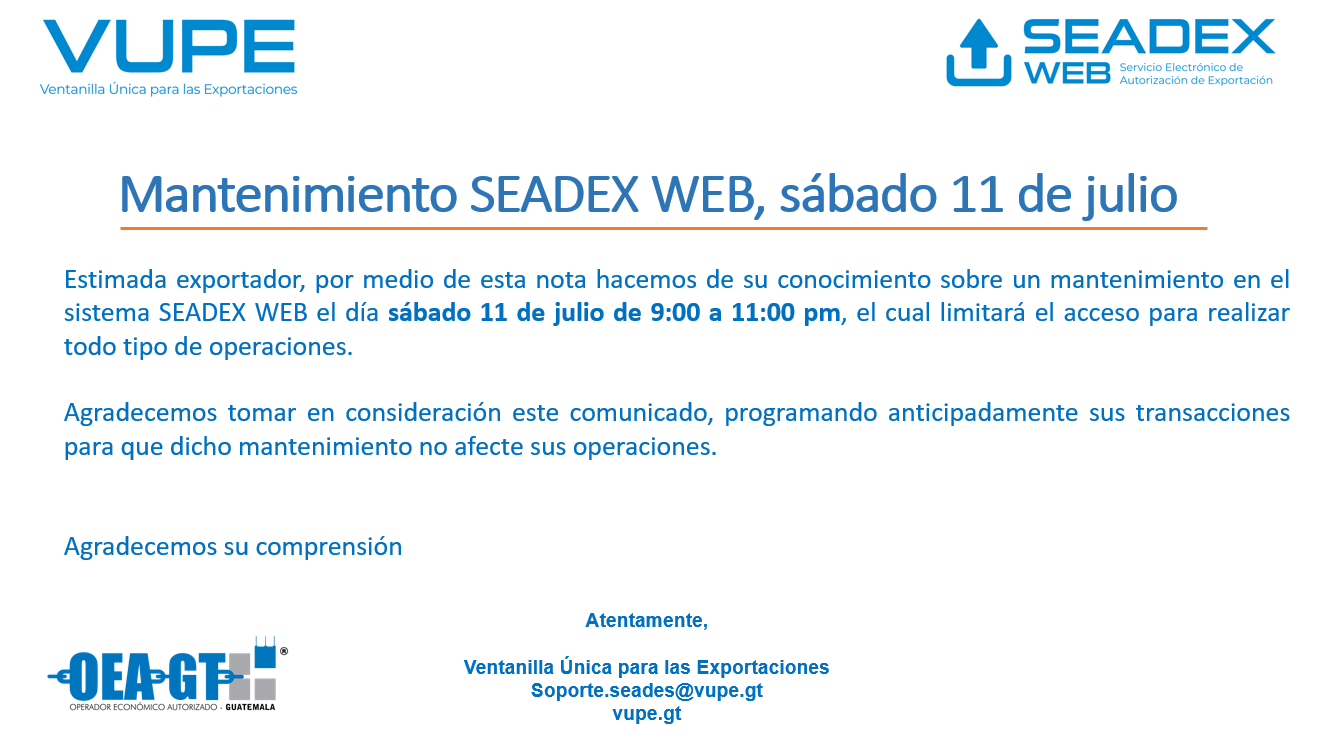 Mantenimiento seadex web 11 de julio